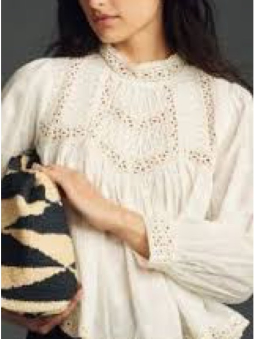 Crochet Yoke Boho Tunic Top in Cream